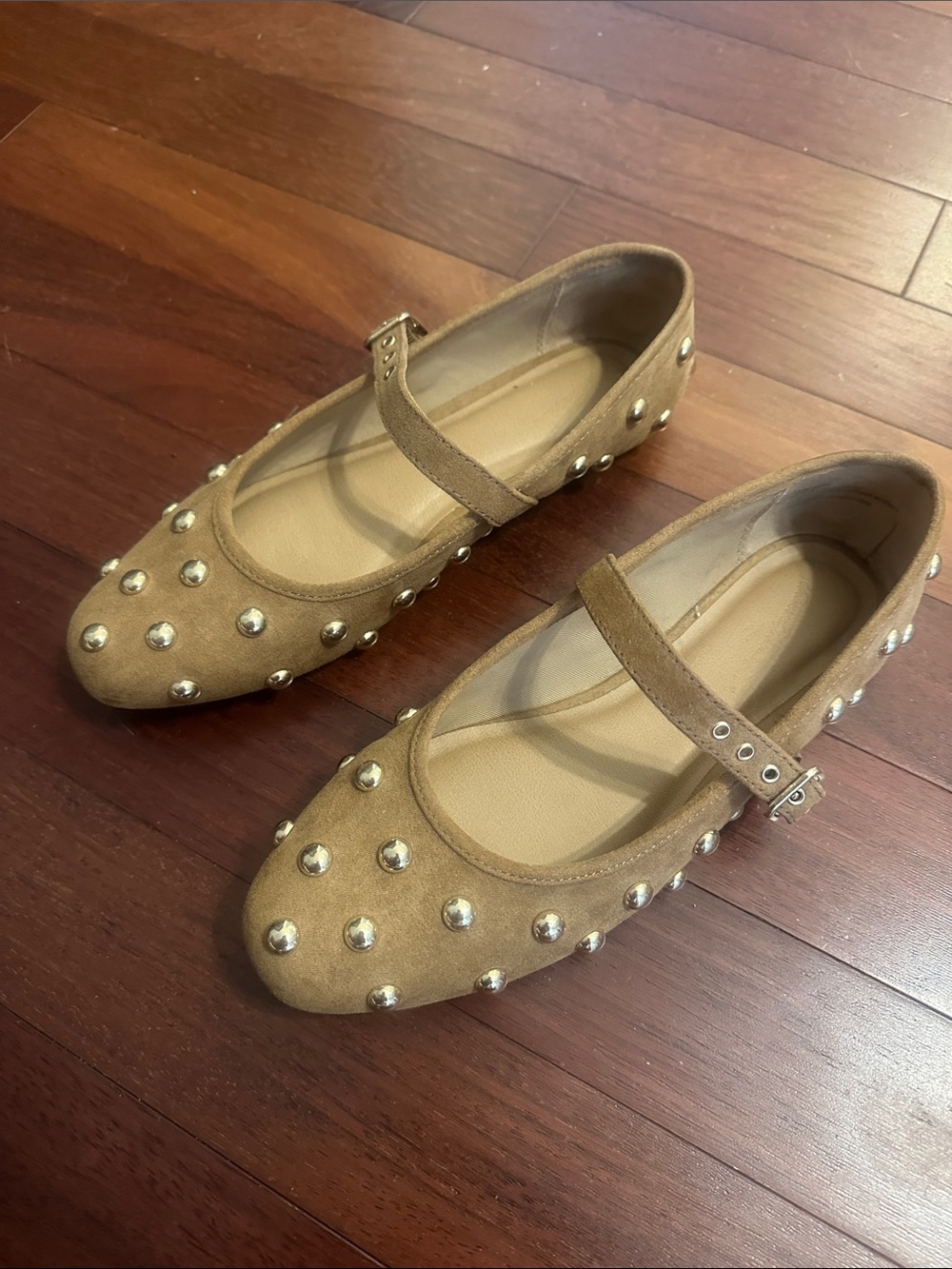 Target Studded Tan Suede Mary Jane Flats